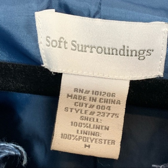 Soft Surroundings Womens M Blazer Jacket Blue 100% Linen Chain Trim Frayed Edge - Picture 7 of 9